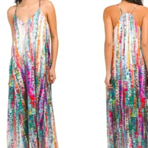 Nicole Miller New York Dresses & Skirts - NEW! Nicole Miller New York Satin Watercolor Multicolor Maxi Dress Size Small
